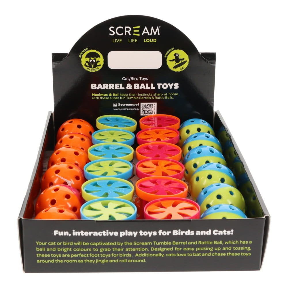 SCREAM BARREL AND BALL CAT TOY