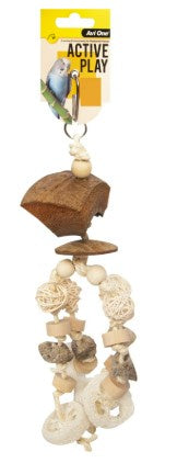 AVI ONE BIRD TOY PUMICE & LOOFA W/ RATTAN BALLS 35CM
