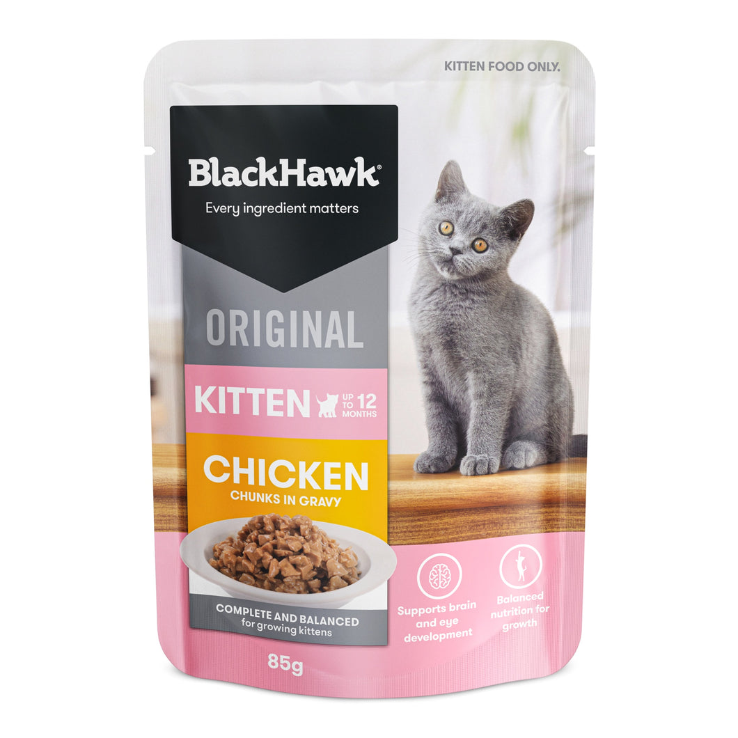 BLACKHAWK KITTEN WET CHICKEN  IN GRAVY INDIVIDUAL 85G SATCHETS
