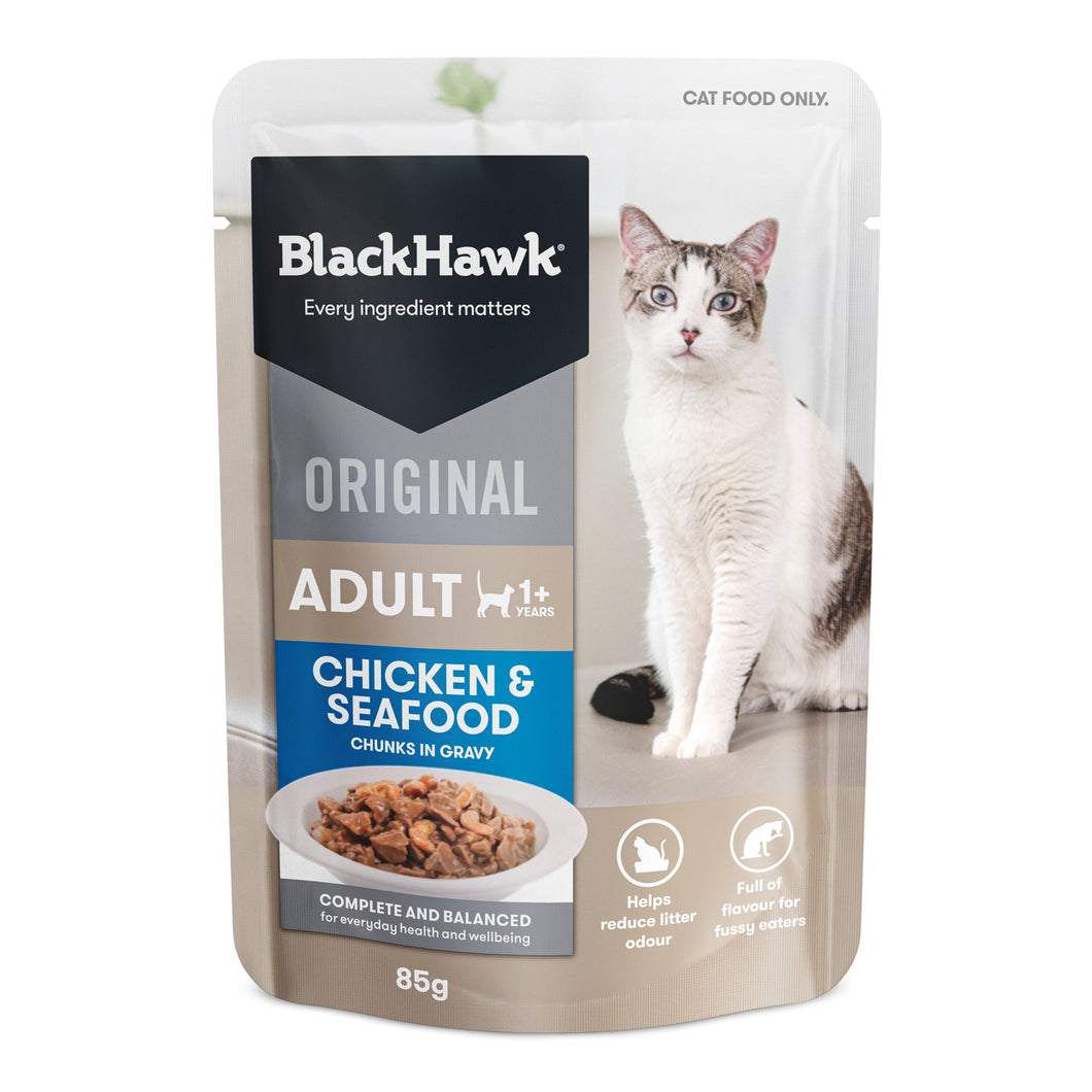 BLACKHAWK CAT WET CHICKEN SEAFOOD IN GRAVY ENTIRE BOX