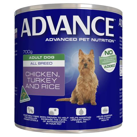ADVANCE ADULT CANS CHICKEN TURKEY AND RICE 12 X 700G
